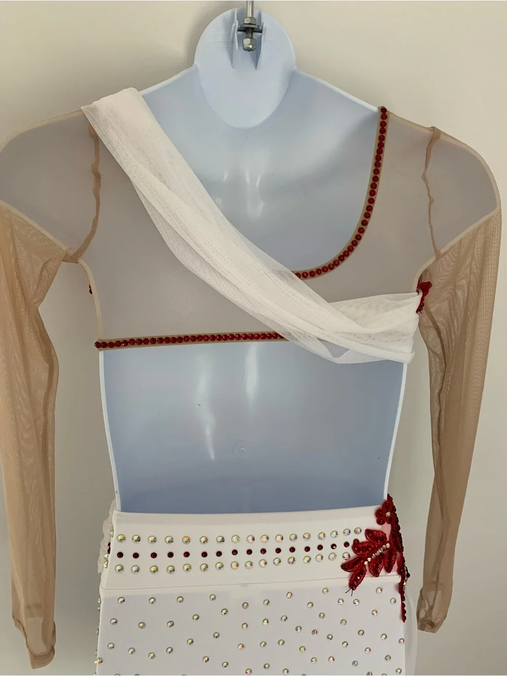 Child's Rhinestone Dance Costume White & Red Lyrical Contemporary Outfit, Size 8